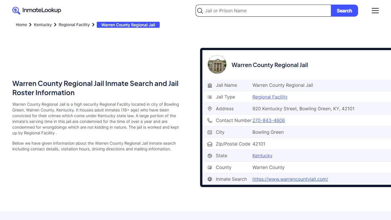 Warren County Regional Jail Inmate Search, Jail Roster, Bookings ...